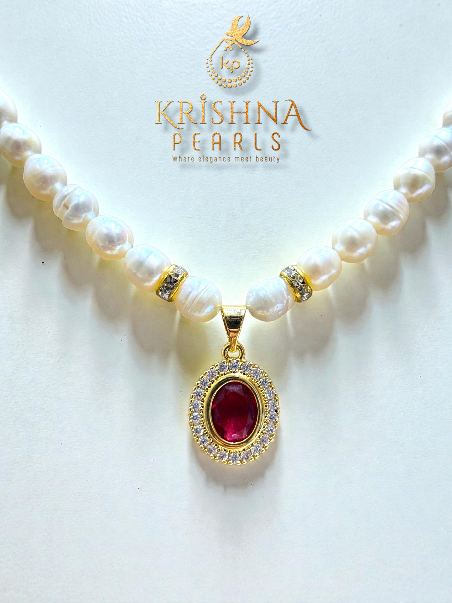 Beautiful Red Stone Studded Pearls Necklace Set