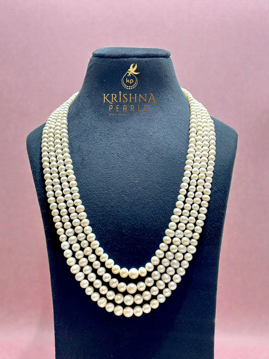 Royal Round Pearls Gradation Four Layers Necklace