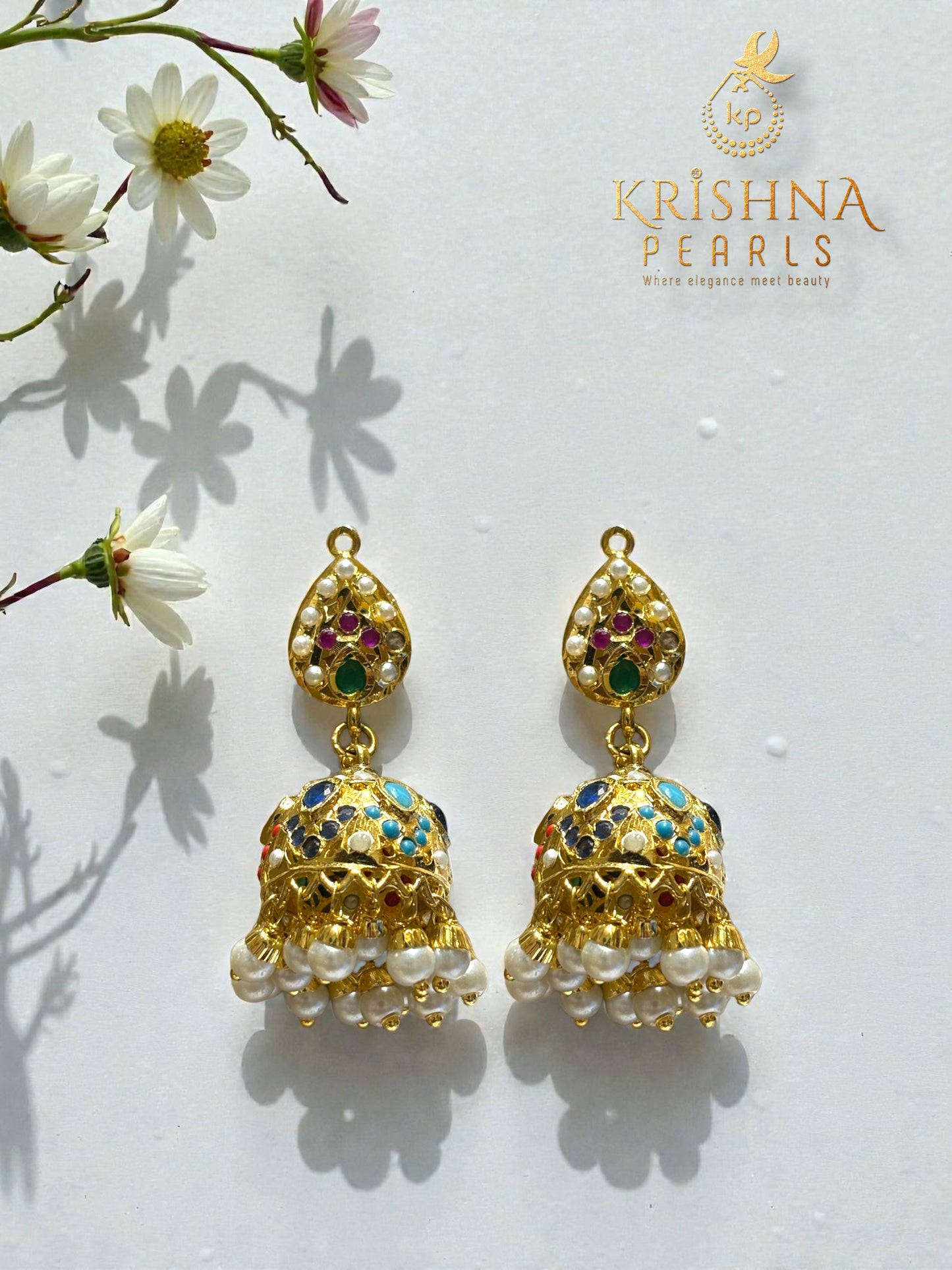 Beautiful Navaratna Studded Pendent With Seed Biwa Pearls Long Necklace Set