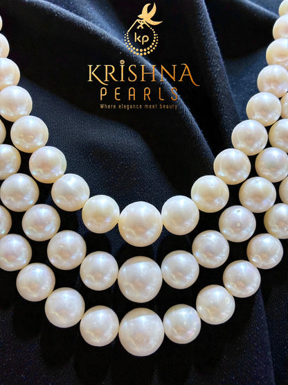 Exclusive Three Layers Round Pearls Gradient Necklace