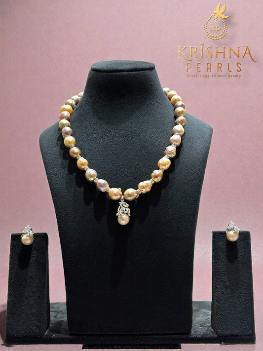 Baroque Pearl Pendent With Baroque Pearls Single Line Necklace Set