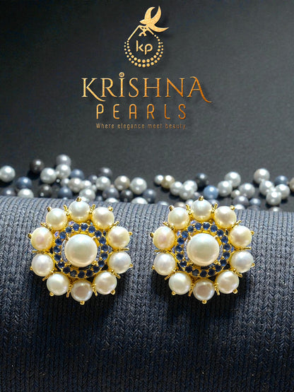 Exclusive Blue Sapphire & Button Pearls Studded Earrings