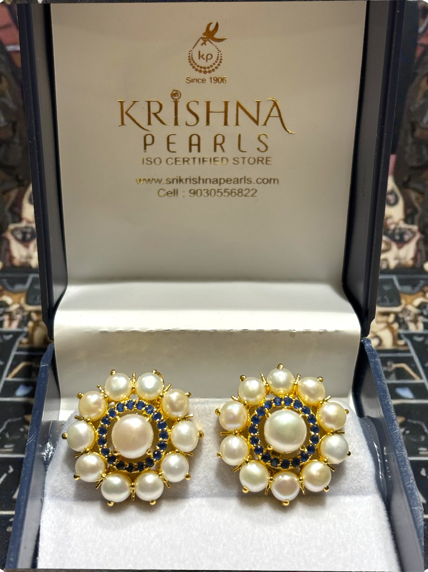 Exclusive Blue Sapphire & Button Pearls Studded Earrings