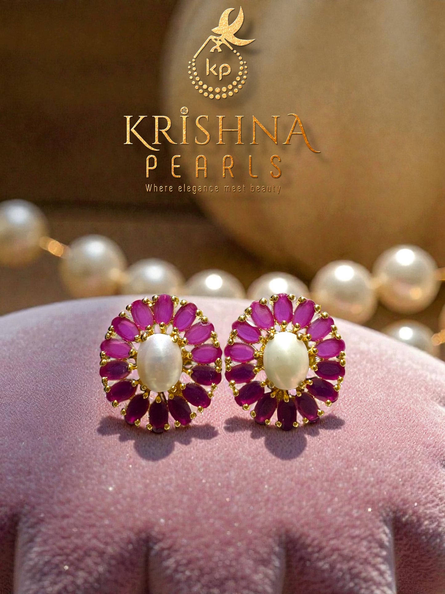 Adorable Rubys And Big Pearl Studded Earrings