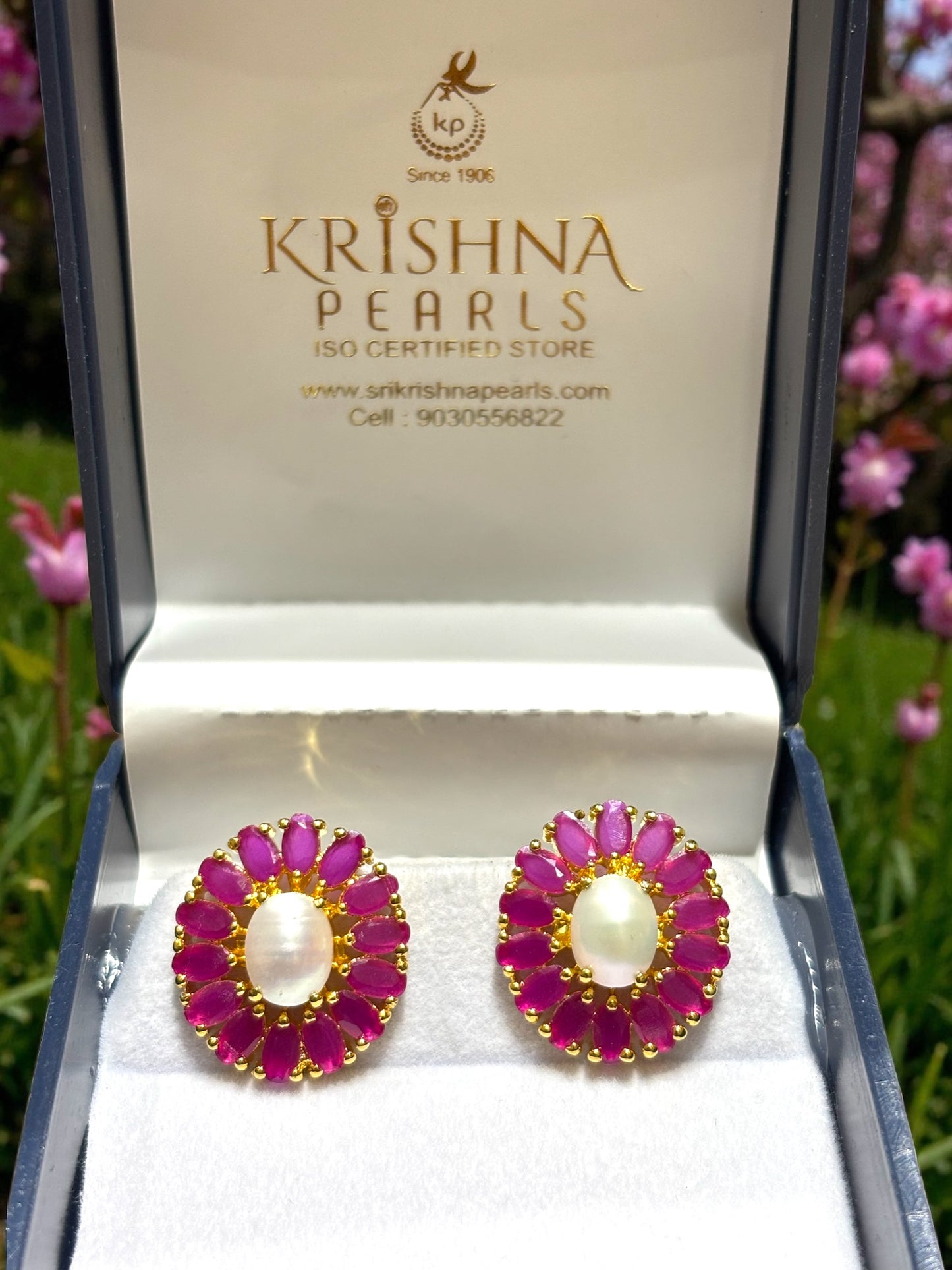 Adorable Rubys And Big Pearl Studded Earrings