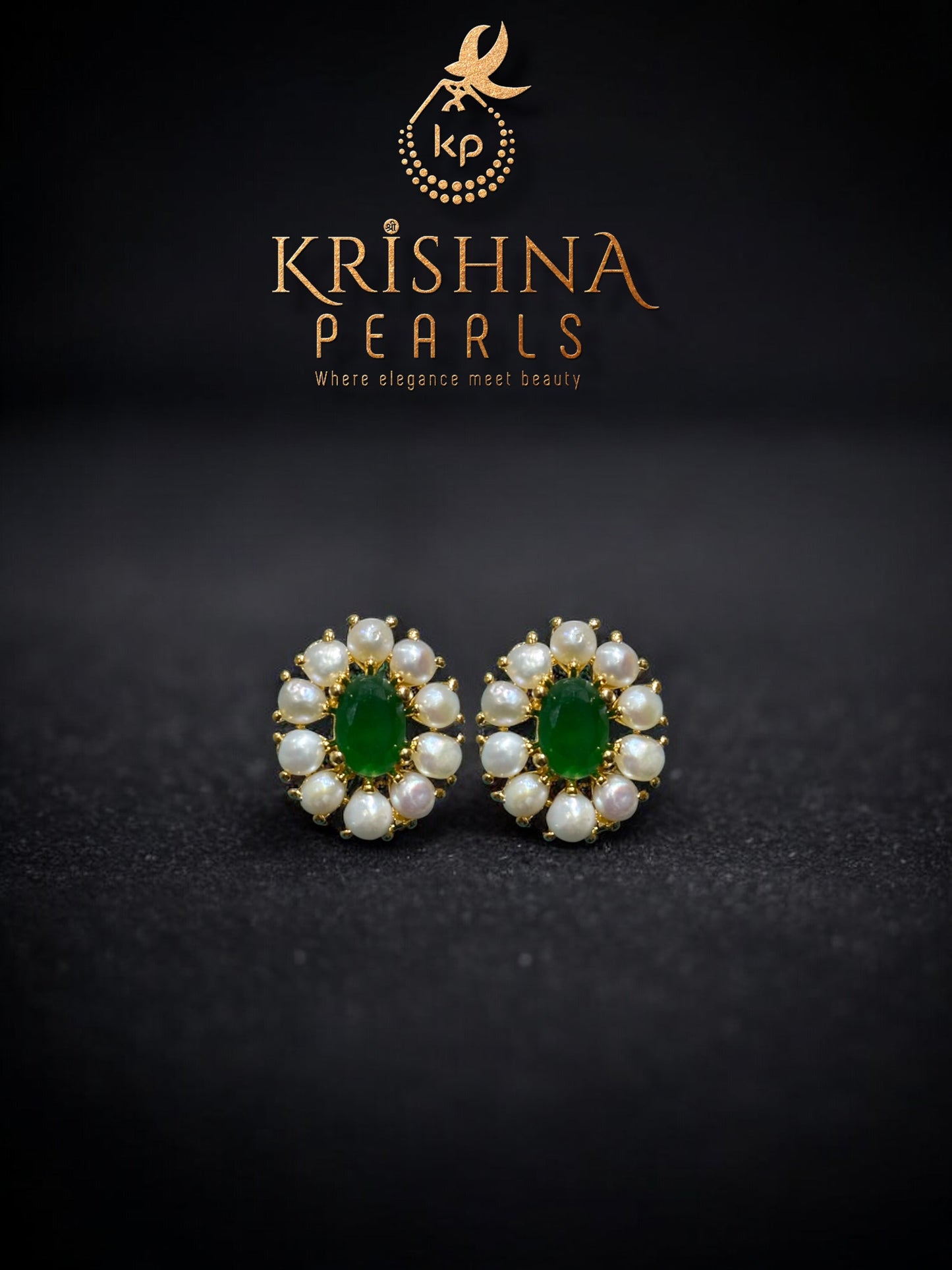 Elegant Emerald & Pearls Studded Earrings