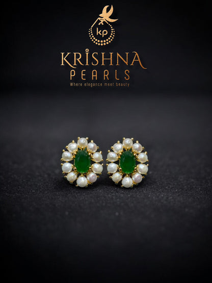 Elegant Emerald & Pearls Studded Earrings