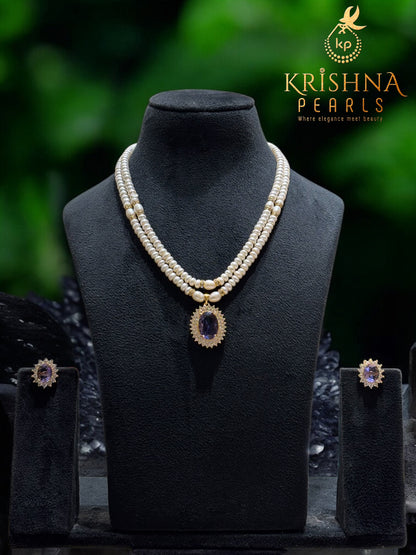 Adorable Amethyst Studded Pendent With Pearls Double Layer Necklace Set