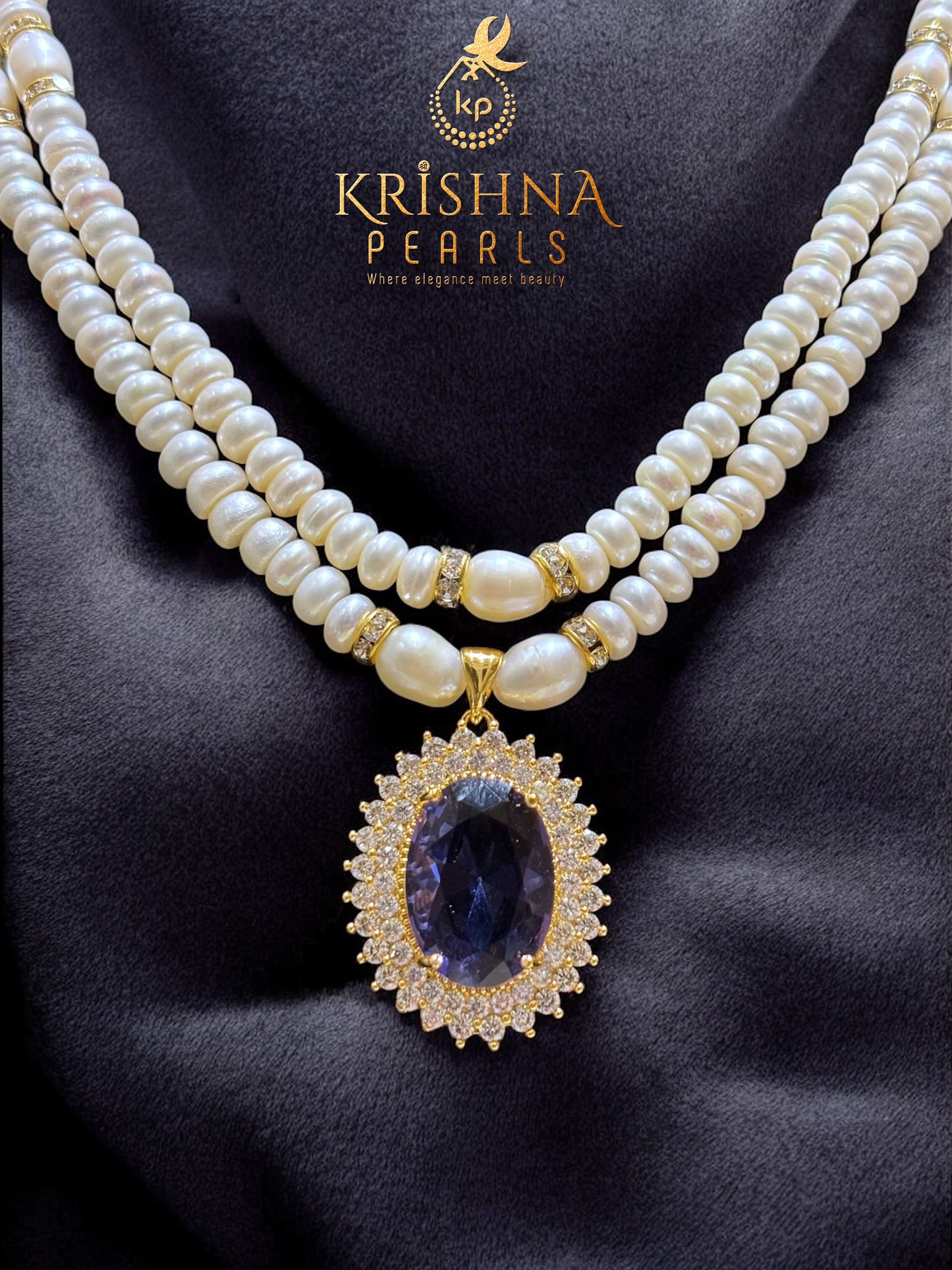 Adorable Amethyst Studded Pendent With Pearls Double Layer Necklace Set