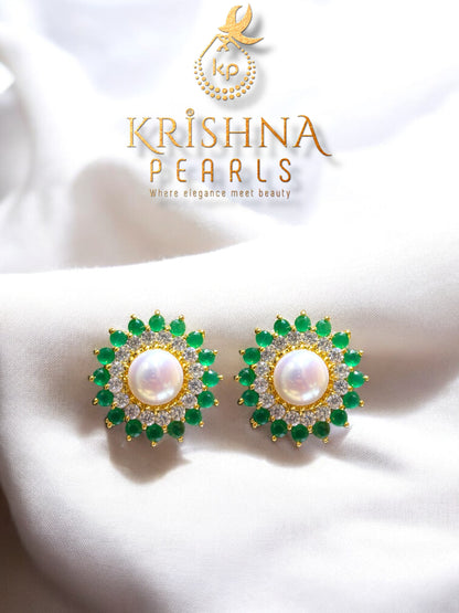 Emeralds & Big Pearl Studded Big Size Earrings