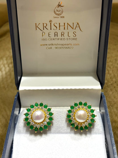 Emeralds & Big Pearl Studded Big Size Earrings