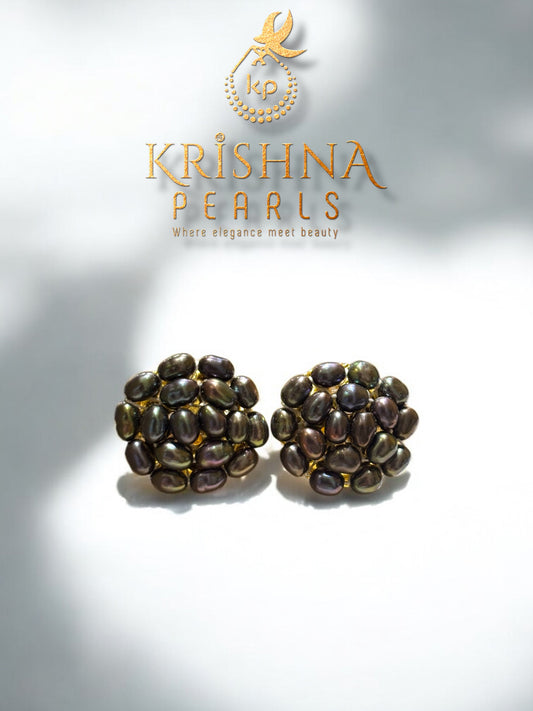 Traditional Rice Black Pearls Handcrafted Earrings