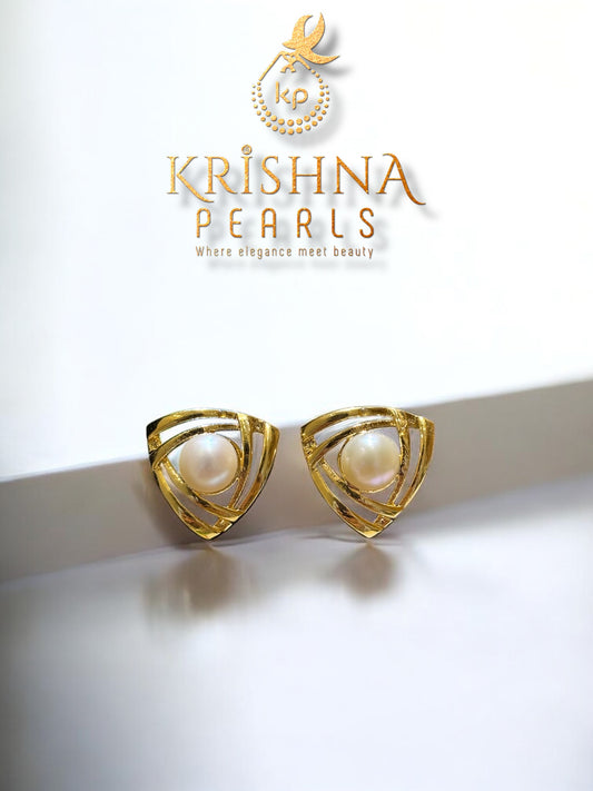 Triangular Button Pearl Studded Earrings