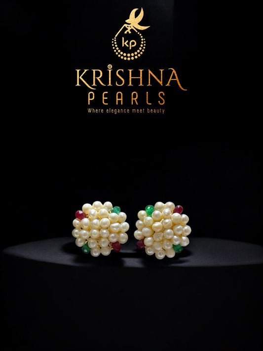 Beautiful Seed Pearls With Ruby & Emerald Studded Earrings