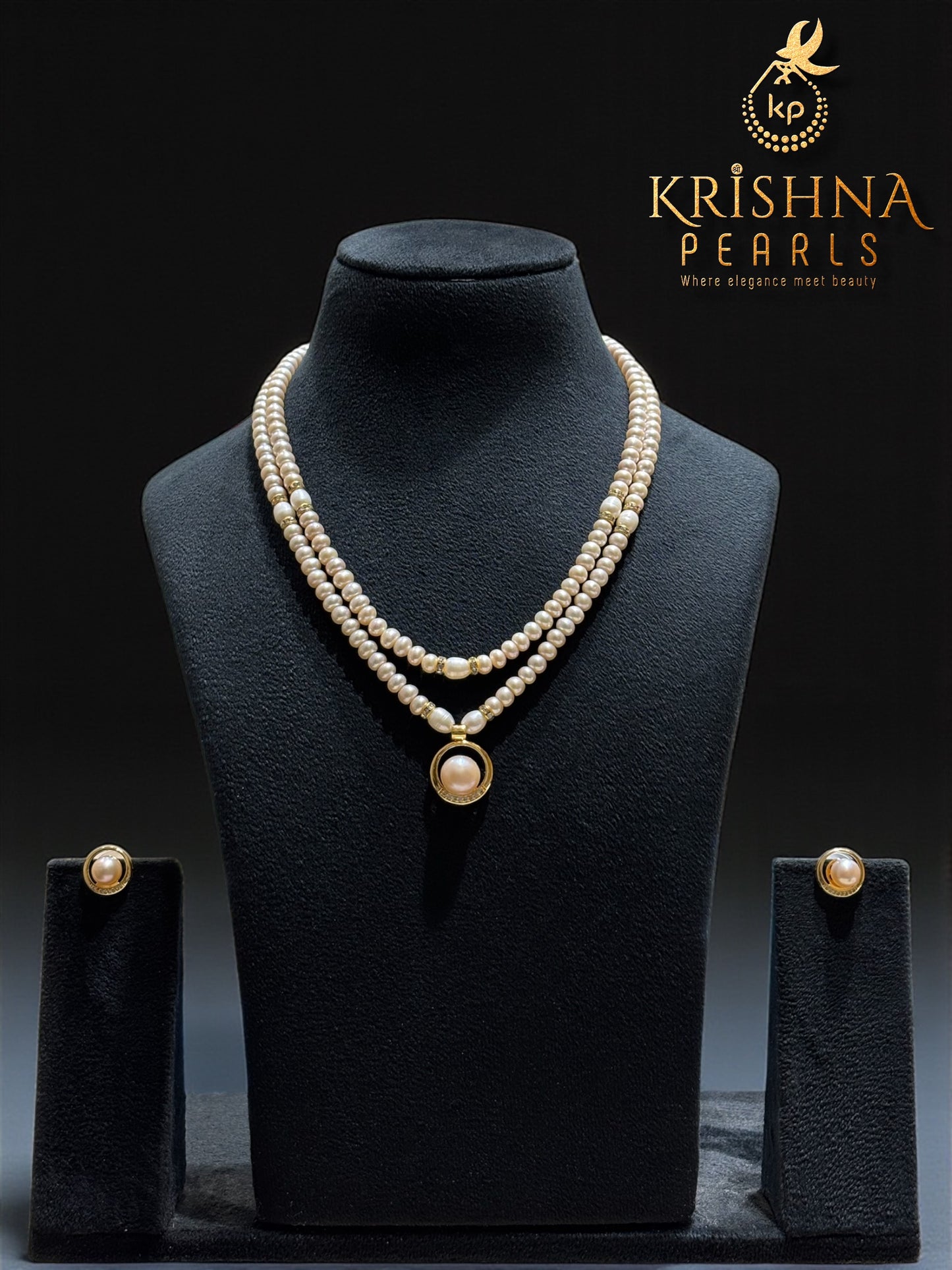 Adorable Pink Pearl Pendent With Pink Pearls Double Layers Necklace Set