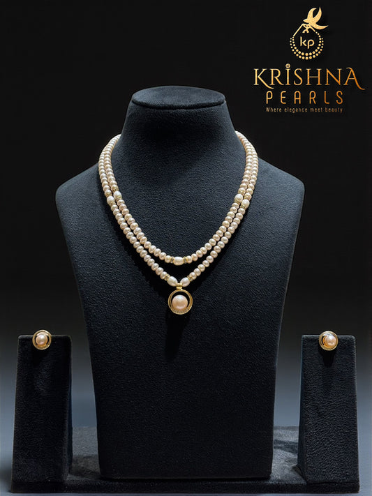 Adorable Pink Pearl Pendent With Pink Pearls Double Layers Necklace Set