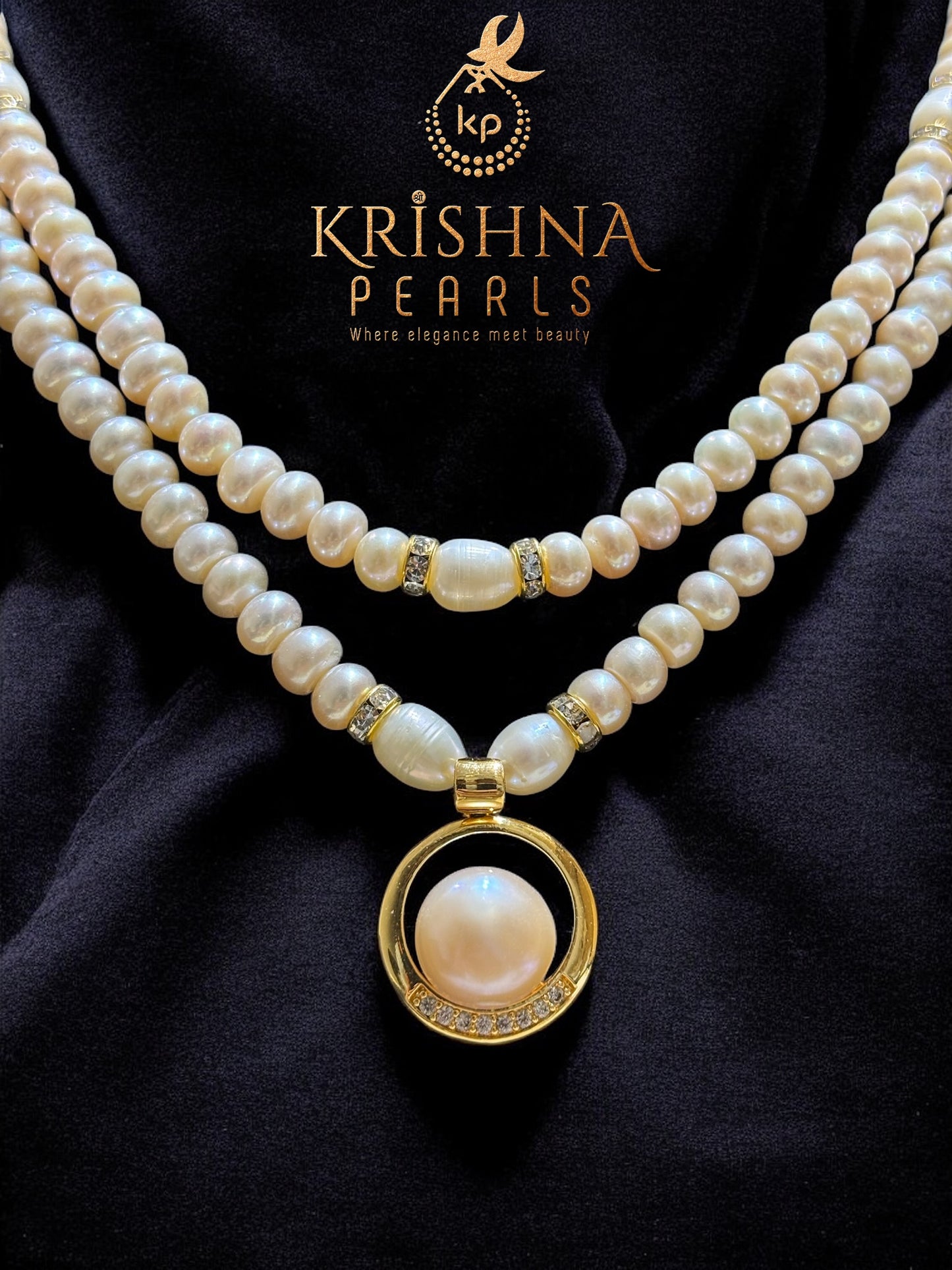 Adorable Pink Pearl Pendent With Pink Pearls Double Layers Necklace Set