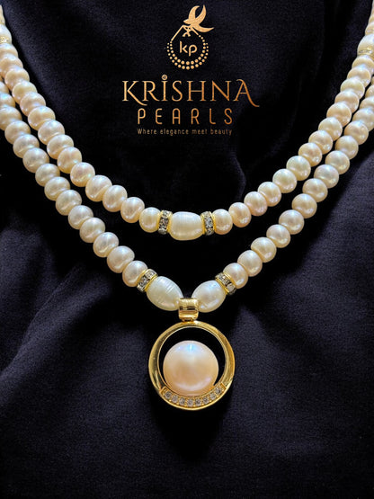 Adorable Pink Pearl Pendent With Pink Pearls Double Layers Necklace Set