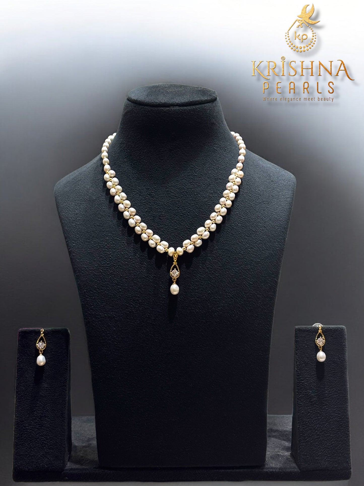 Adorable Oval Pearls Double Layer Necklace Set