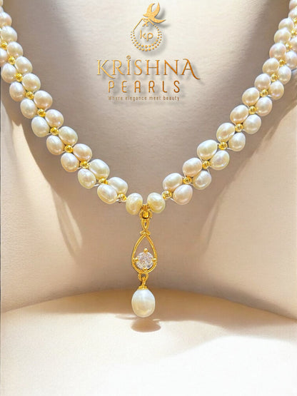 Adorable Oval Pearls Double Layer Necklace Set