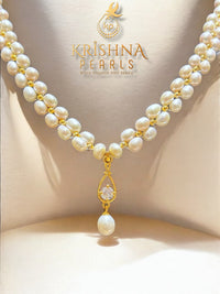 Adorable Oval Pearls Double Layer Necklace Set