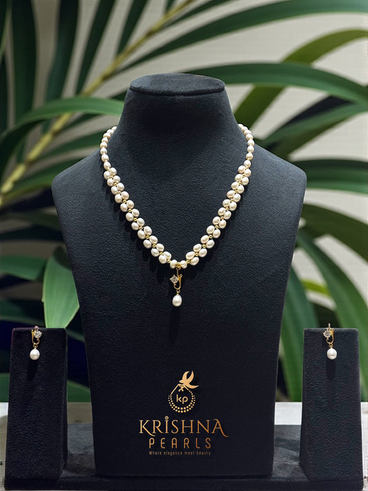 Adorable Oval Pearls Double Layer Necklace Set