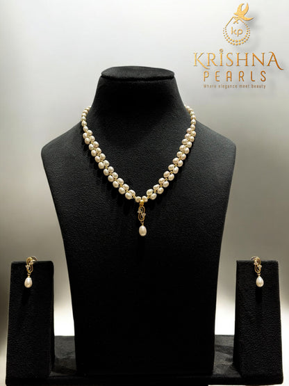 Pretty Oval Pearls Double Layer Necklace Set