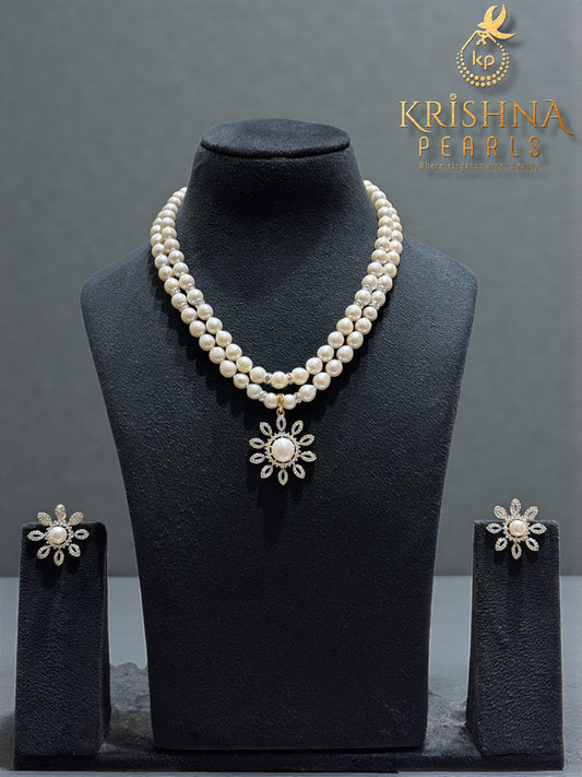 Exclusive Celestial Pendent With Pearls Double Layer Necklace Set
