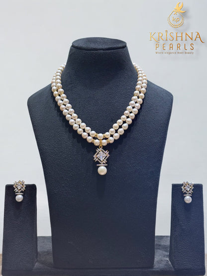 Exclusive Diamond Studded Pendent With Pearls Double Layer Necklace Set