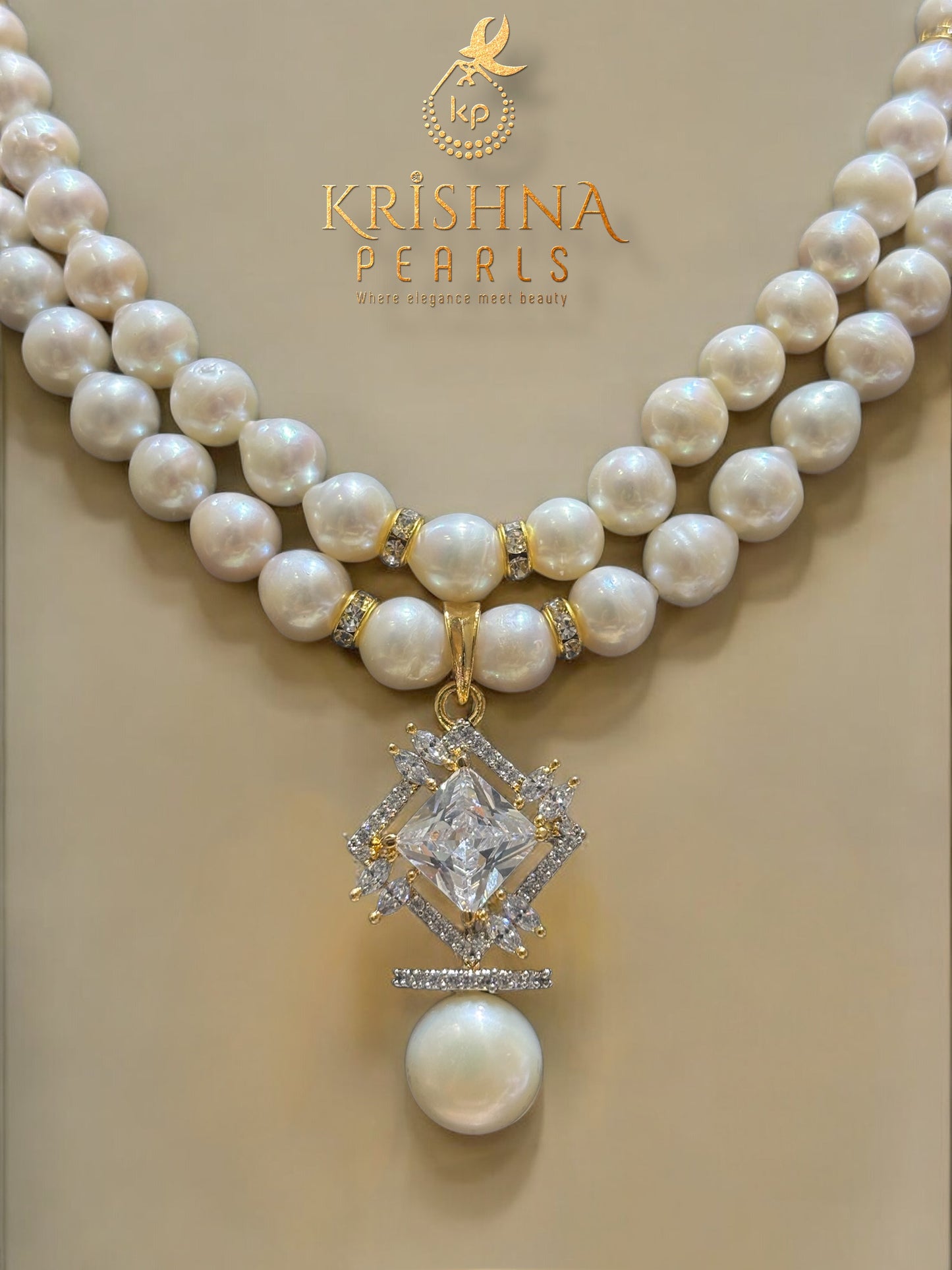 Exclusive Diamond Studded Pendent With Pearls Double Layer Necklace Set