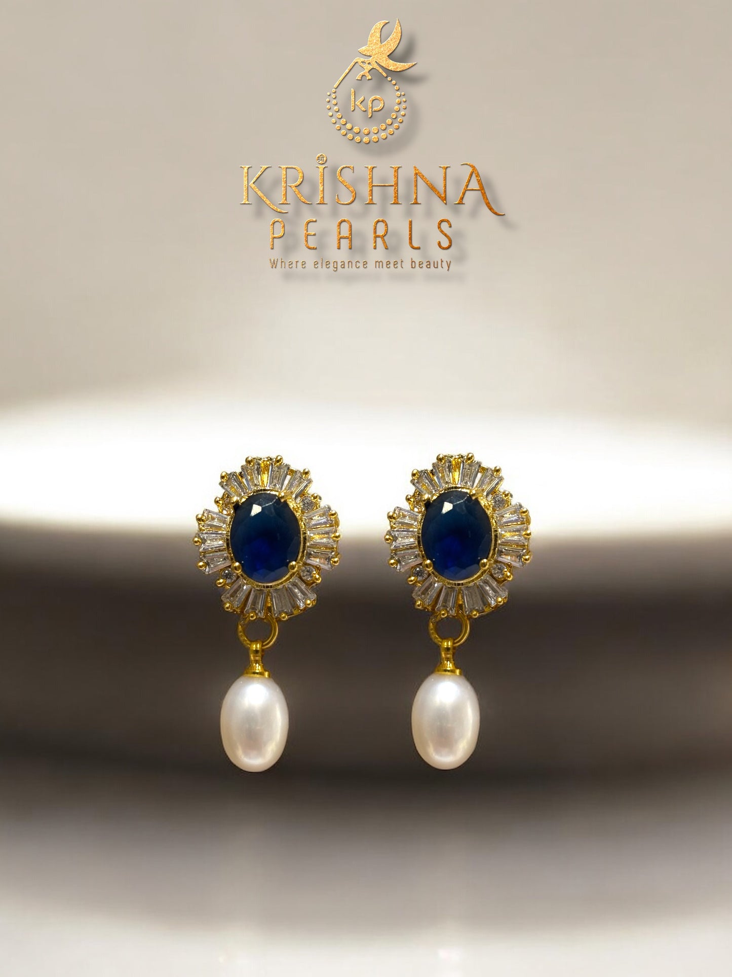 Adorable Blue Sapphire Studded Two Layer Pearls Choker Set