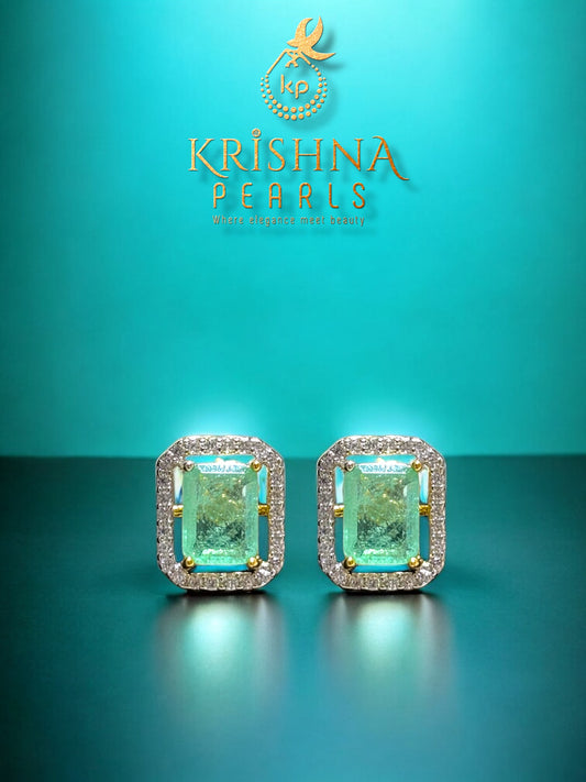 92.5 Silver Russian Emerald Studded Earrings