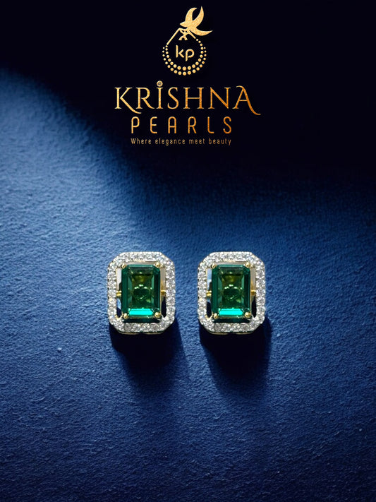 92.5 Silver Emerald Studded Earrings
