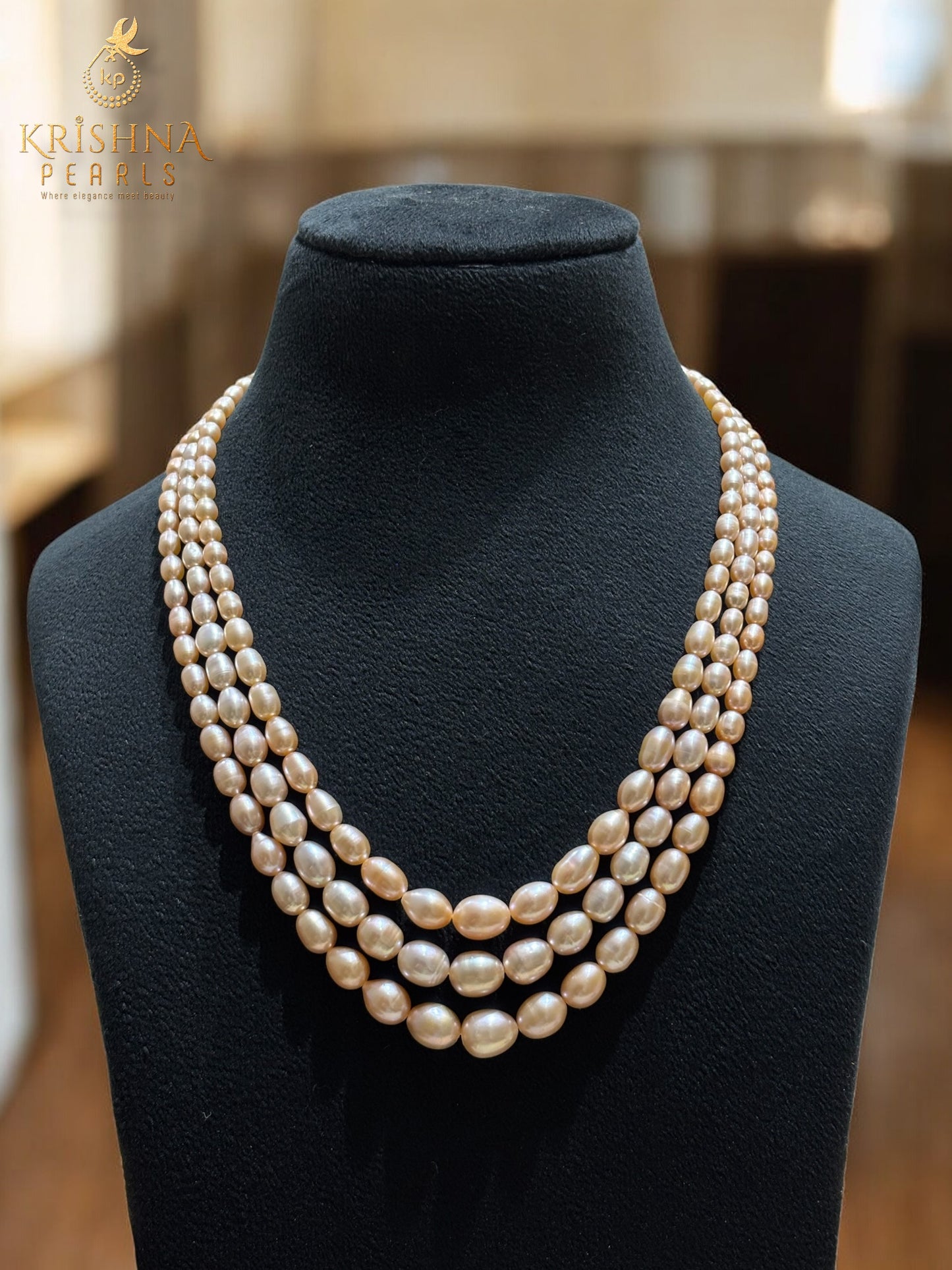 Natural Pink Triple Layer Gradation Pearls Necklace