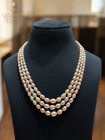 Natural Pink Triple Layer Gradation Pearls Necklace