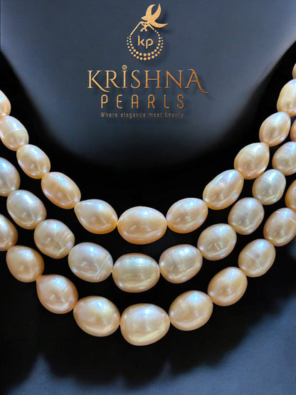 Natural Pink Triple Layer Gradation Pearls Necklace
