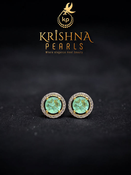 92.5 Silver Russian Emerald Studded Earrings