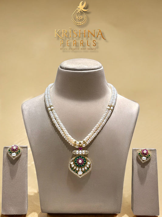 Traditional Ruby & Emerald Pearls Necklace Set
