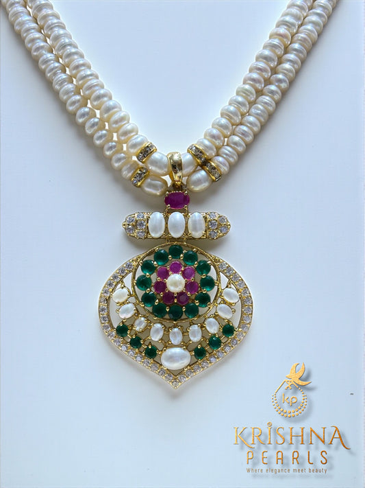 Traditional Ruby & Emerald Pearls Necklace Set