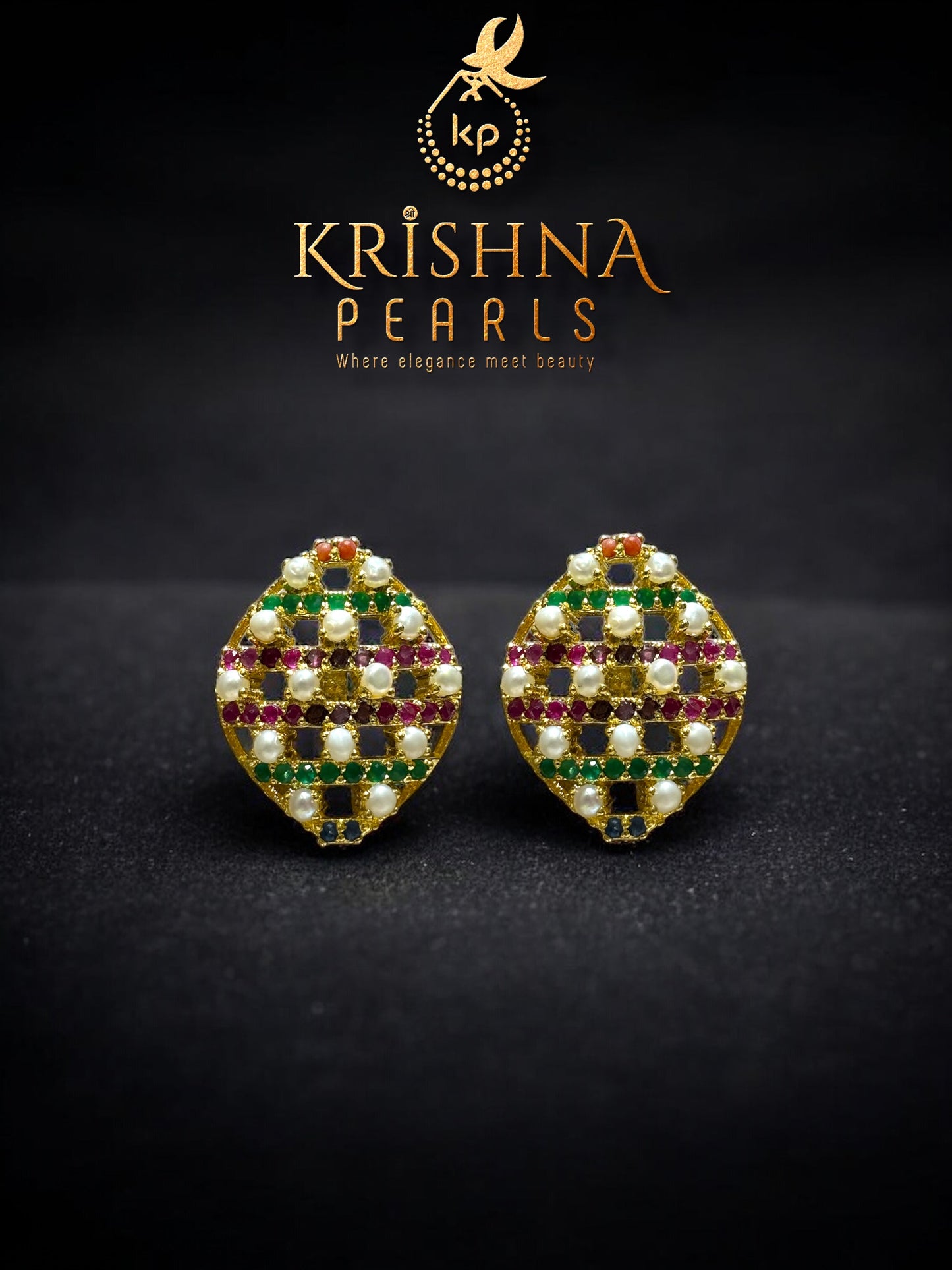 Navratna-Inspired Hyderabadi Pearl Necklace Set with Blue Sapphire, Coral, Ruby & Emerald