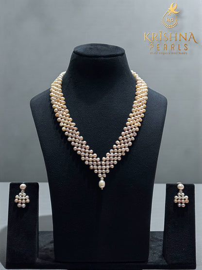 Exquisite Ombre Freshwater Pearl Jewelry Set Woven Mesh Necklace in Pastel Tones by Sri Krishna Pearls