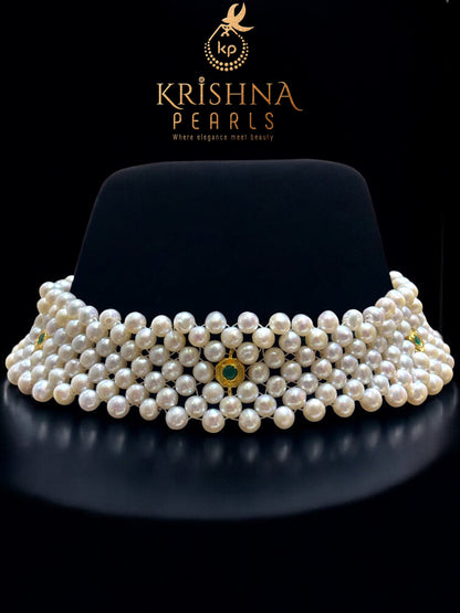 Handcrafted Multi-Layer Seed Pearl Choker Necklace Set with Matching Studs