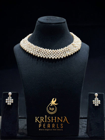Luxurious Woven Mesh Beautiful Pearls Necklace Set