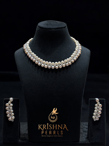 Exclusive Diamond Studded Pink & White Button Pearls Necklace Set