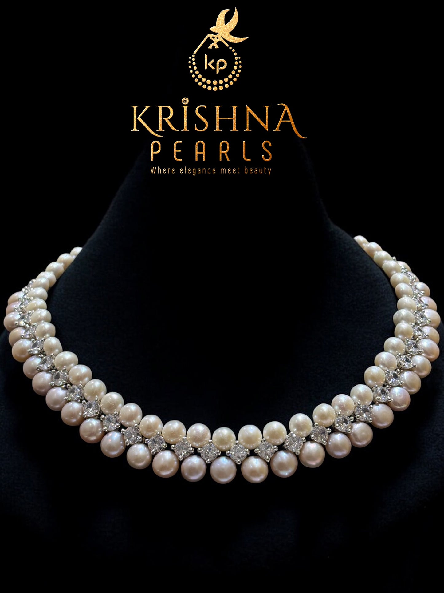 Exclusive Diamond Studded Pink & White Button Pearls Necklace Set
