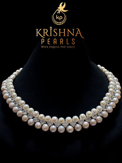 Exclusive Diamond Studded Pink & White Button Pearls Necklace Set