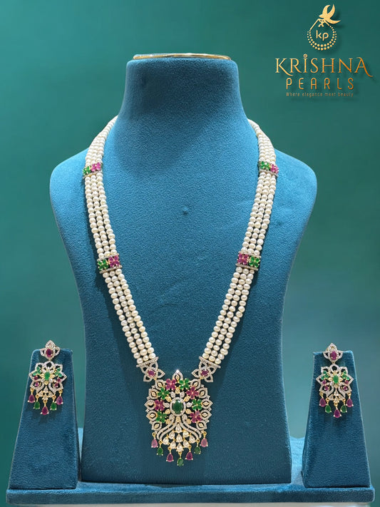 Beautiful Ruby-Emerald Pearls Long Rani Haar Necklace Set
