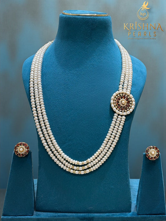 Designer Pearls Studded Pendent Three Line Broch Set