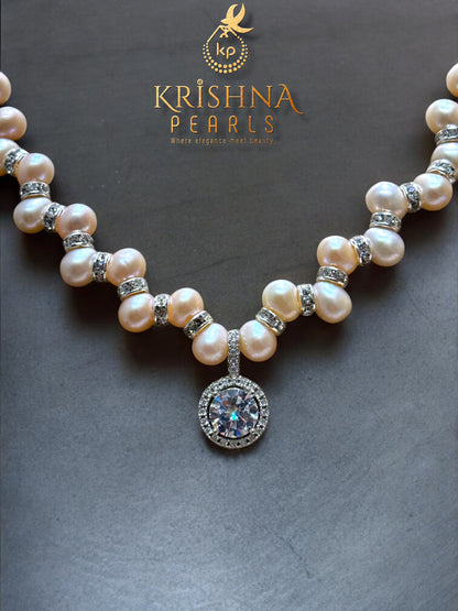 The Peach Aurora Zig Zag Diamond Studded Necklace Set Set