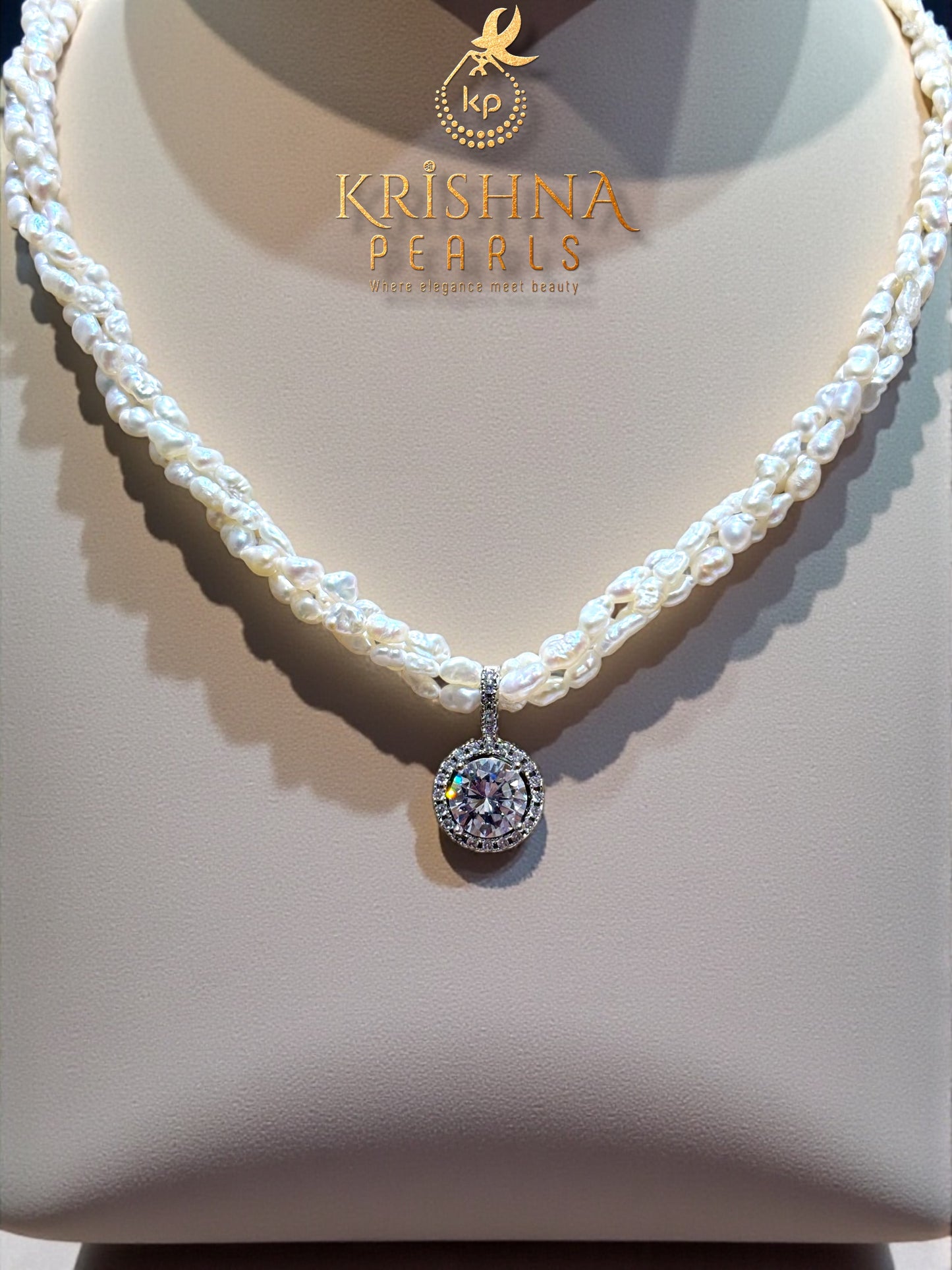 The Luminescent Twisted Biwa Three Strand Pearls Necklace Set